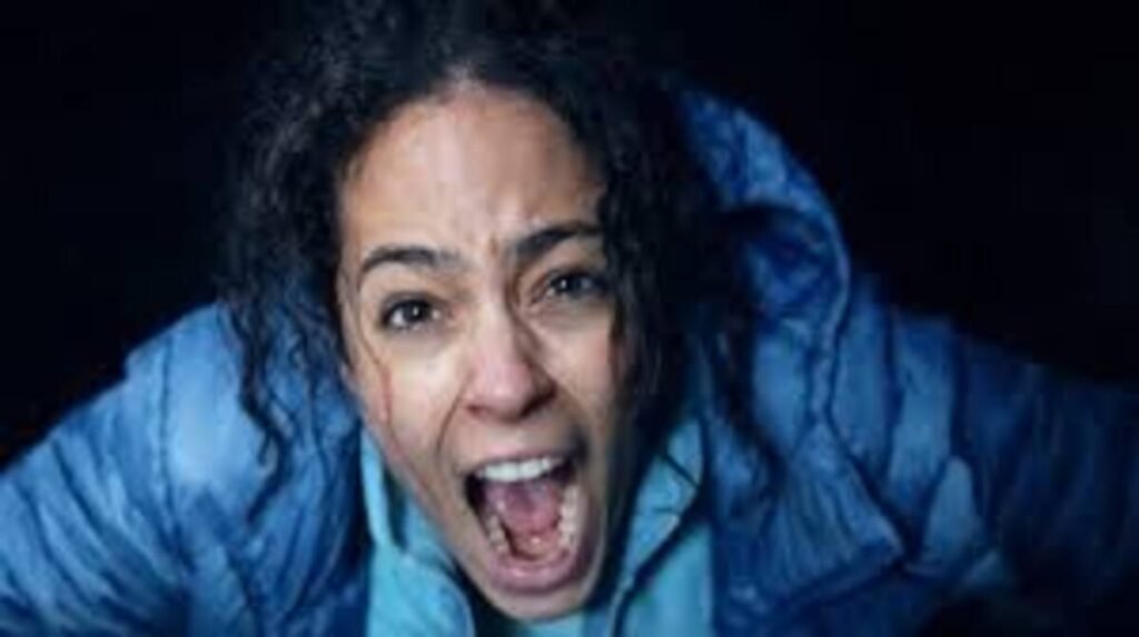 Close dramático da protagonista expressando pânico e desespero extremo em cena clímax do filme Passageiro do Mal. A imagem promocional de forte impacto emocional e focado no terror psicológico é excelente para ilustrar críticas de cinema, análises de grandes atuações e postagens sobre suspense no blog.